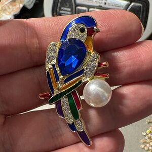 Colorful Parrot Brooch with Pearl Accent